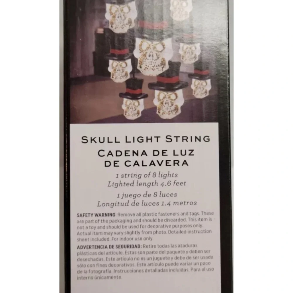 Spooky Moods 8ct Skull Top Hat Light Up String Lights Halloween Decor Battery